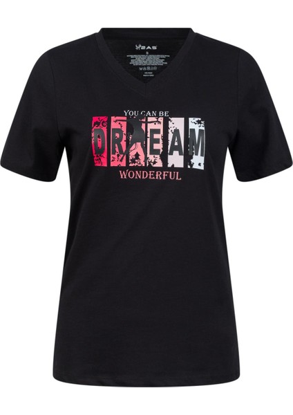 Alone Baskılı V Yaka Kadın T-Shirt 404