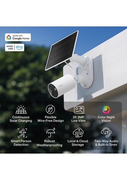 TC82 Kıt, 2k 3mp, Renkli Gece Görüşü, Şarj Edilebilir, IP65 Sertifikalı, Yerel/bulut Depolama, 110° Açılı, Güneş Paneli Dahil, Kablosuz Bataryalı Güvenlik Kamerası Kiti