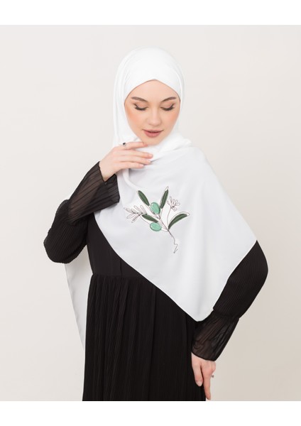 Polyster Beyaz Rengi Şal Filistin Zaytin Dalı Renkli Nakışlı S100030 modelleri