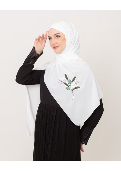 Polyster Beyaz Rengi Şal Filistin Zaytin Dalı Renkli Nakışlı S100030 indirimleri