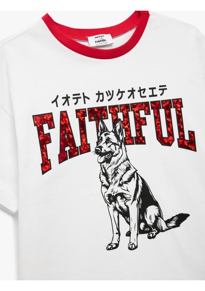 Kısa Kollu Bisiklet Yaka Pamuklu Köpek Baskılı Oversize Tişört modelleri