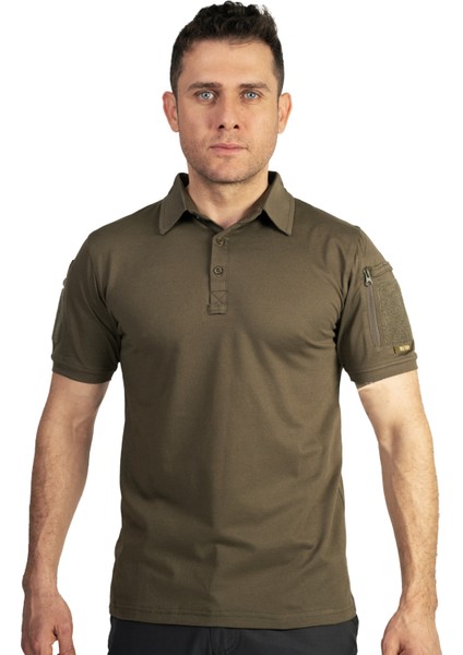 KAPAN Polo Yaka 2 Cepli Kısa Kollu Taktik T-Shirt Haki