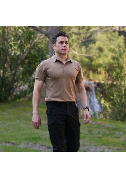 KAPAN Polo Yaka 2 Cepli Kısa Kollu Taktik T-Shirt Koyu Bej