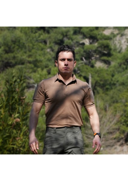 KAPAN Polo Yaka 2 Cepli Kısa Kollu Taktik T-Shirt Koyu Bej modelleri