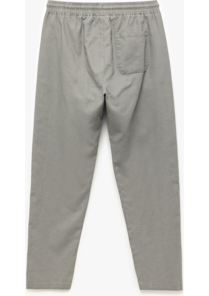 Beli Bağcıklı Cep Detaylı Keten Pamuk Karışımlı Chino Pantolon