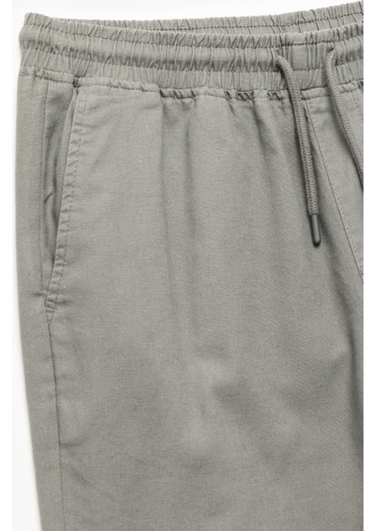 Beli Bağcıklı Cep Detaylı Keten Pamuk Karışımlı Chino Pantolon
