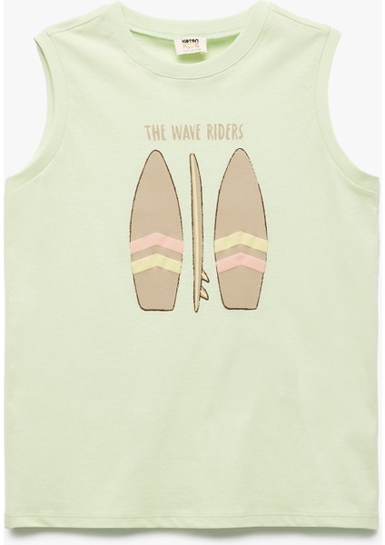 Pamuklu Bisiklet Yaka Baskılı Kolsuz Tişört