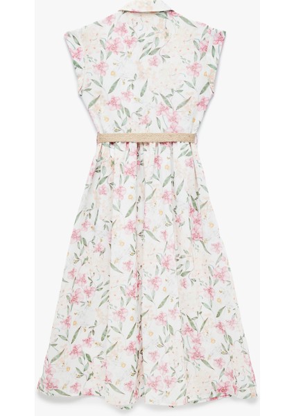 Düğmeli Kap Kollu Kemer Detaylı Midi Boy Çiçekli Gömlek Elbise fiyatları