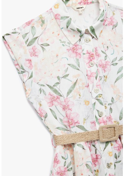 Düğmeli Kap Kollu Kemer Detaylı Midi Boy Çiçekli Gömlek Elbise modelleri