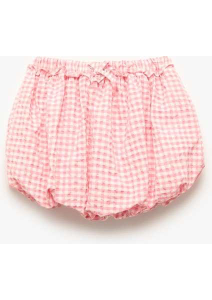 Fiyonk Detaylı Beli Lastikli Pötikareli Balon Etek