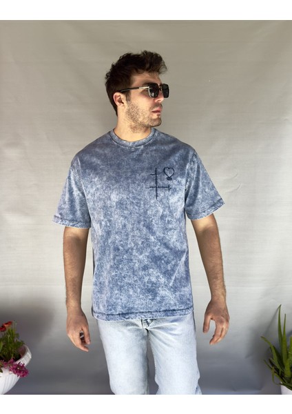 Flower Baskı Yıkamalı Oversize T-Shirt