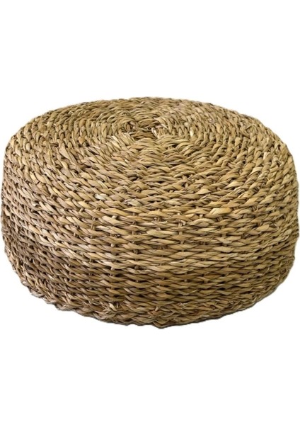 Dekoratif Yuvarlak Naturel Hasır Jüt Puf Minder 43X20CM