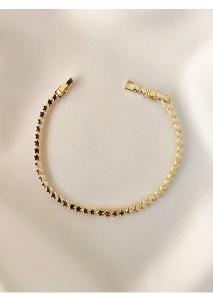 14 Ayar Altın Kaplama Sıralı Yıldız Desen Bileklik