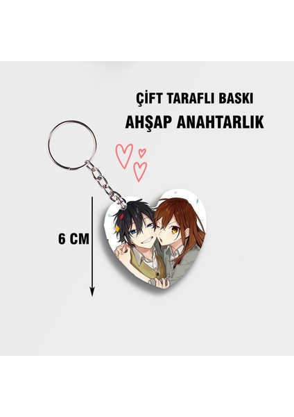 Horimiya Kalp Ahşap Anahtarlık - Çift Taraflı - 5cm Anime Anahtarlık