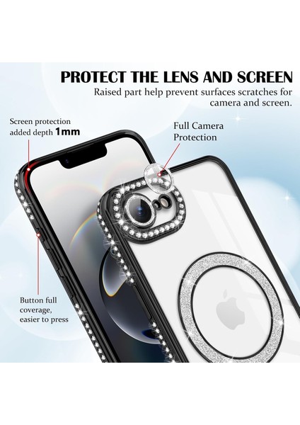 Apple iPhone 16E Kılıf Kamera ve Kenarları Taşlı Parıltılı Parlak Renkli Simli Kenarlı Magsafe Bayan Kapak indirimleri
