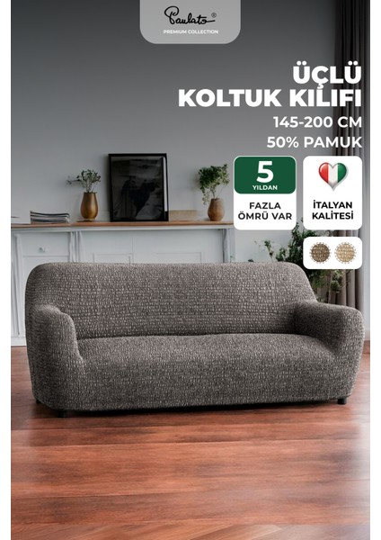 Lastikli Esnek ve Yıkanabilir 3 Kişilik Koltuk Örtüsü Çekyat Kanepe Kılıfı -Gri