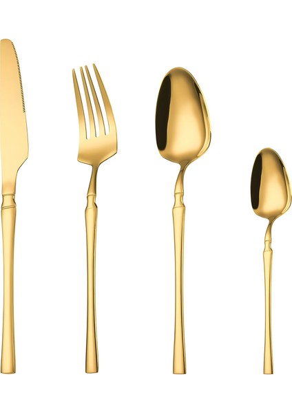 Paslanmaz Çelik 24 Parça 6 Kişilik Gold Yemek Kaşık Çatal Bıçak Set CIN738SR