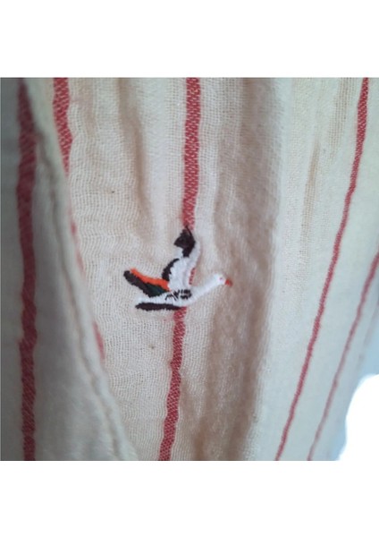 Orijinal Müslin %100 Pamuk Çizgili Pudra Rengi Geniş Kalıp Beli Lastikli Pantolon indirimleri