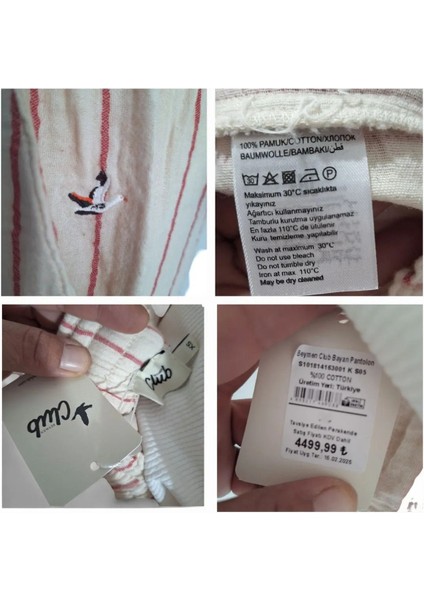 Orijinal Müslin %100 Pamuk Çizgili Pudra Rengi Geniş Kalıp Beli Lastikli Pantolon