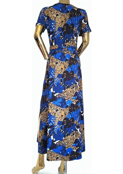 #karen Millen Viskon Leopar Animal Baskılı Mavi Siyah Kahve #esnek #mavi #elbise