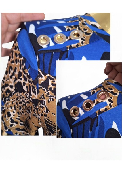 #karen Millen Viskon Leopar Animal Baskılı Mavi Siyah Kahve #esnek #mavi #elbise