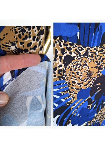 #karen Millen Viskon Leopar Animal Baskılı Mavi Siyah Kahve #esnek #mavi #elbise