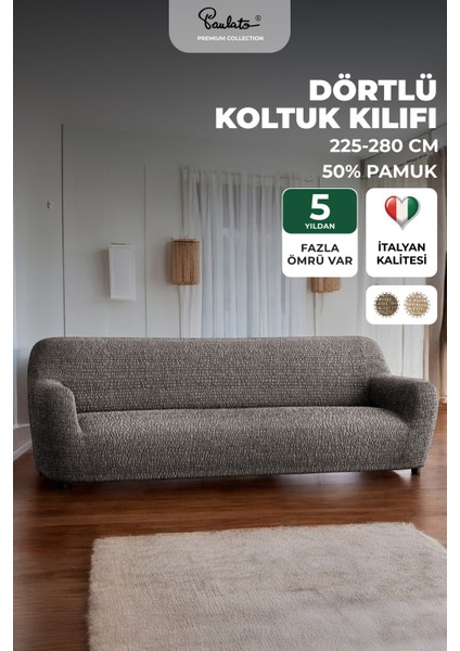 Lastikli Esnek ve Yıkanabilir 4 Kişilik Koltuk Örtüsü Çekyat Kanepe Kılıfı - Gri