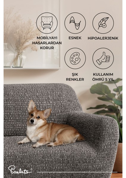 Lastikli Esnek ve Yıkanabilir 4 Kişilik Koltuk Örtüsü Çekyat Kanepe Kılıfı - Gri