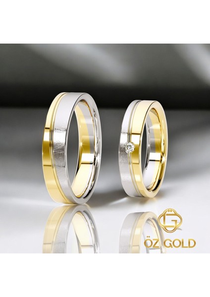 Erkek 925 Ayar 5mm Rodyum ve Altın Kaplamalı Gümüş Alyans