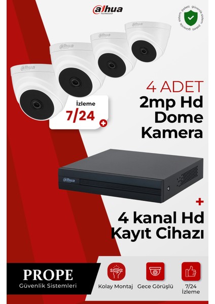 4 Adet 2mp Dome Kamera + Kayıtcihazı