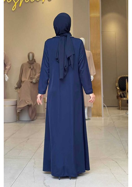 Arapça Harf Baskı Detaylı Abaya 70015 Lacivert
