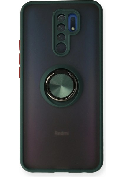 Xiaomi Redmi 9 Kılıf Montreal Yüzüklü Silikon Kapak - Yeşil Yktsn