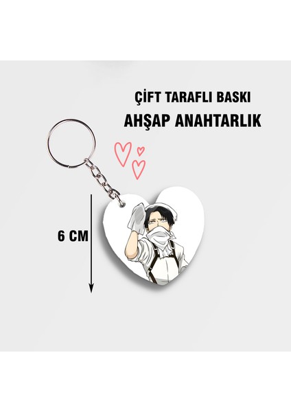 Attack On Titan Levi Ackermann Ahşap Anahtarlık - Çift Taraflı - 5cm Anahtarlık