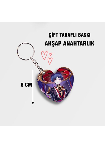 Genshin Scaramouche Ahşap Anahtarlık - Çift Taraflı - 5cm Anahtarlık