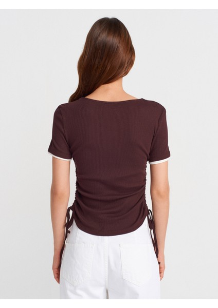 31816 Çift Katlı Büzgülü T-Shirt-Kahve fiyatları