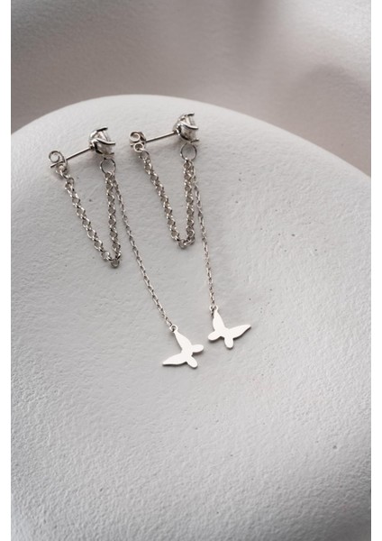 925 Ayar Gümüş Rodyum Kaplama 5 mm Tektaş Sallantılı Zincir Taşsız Kelebek Küpe fırsatları