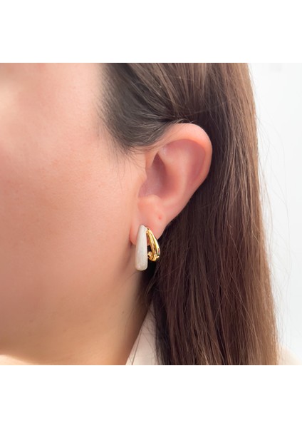 Gri Mineli Özel Tasarım Küpe