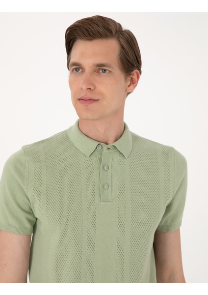 Erkek Açık Haki Slim Fit %100 Pamuk Polo Yaka Triko Tişört 50305976-VR183 fiyatları
