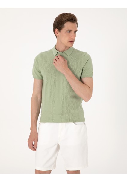Erkek Açık Haki Slim Fit %100 Pamuk Polo Yaka Triko Tişört 50305976-VR183 modelleri