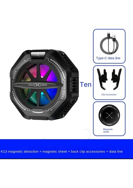 K13 Magsafe Destekli Güçlü Aluminyum Telefon Soğutucu Radyatör Kablolu Rgb Fan 4 Modlu Mıknatıslı ve Mandallı