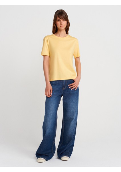 31791 Bisiklet Yaka Modal T-Shirt-Sarı fırsatları