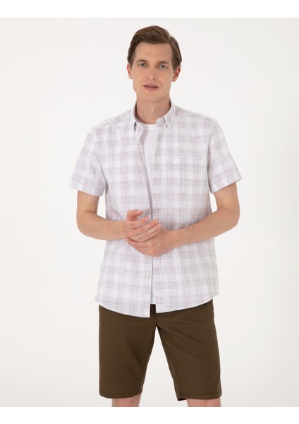 Erkek Kahverengi Regular Fit Kısa Kollu Ekose Gömlek 50304523-VR197