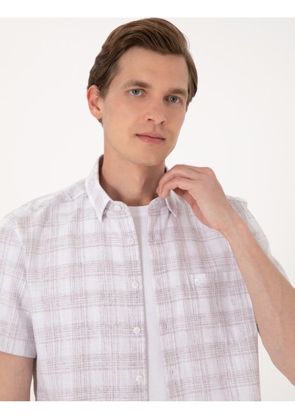 Erkek Kahverengi Regular Fit Kısa Kollu Ekose Gömlek 50304523-VR197