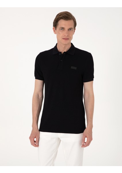 Erkek Siyah Slim Fit Örme Dokulu Polo Yaka Tişört 50309959-VR046 modelleri