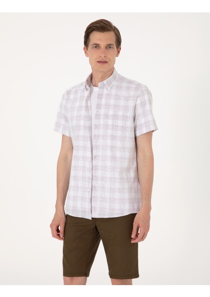 Erkek Kahverengi Regular Fit Kısa Kollu Ekose Gömlek 50304523-VR197