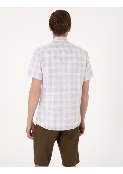 Erkek Kahverengi Regular Fit Kısa Kollu Ekose Gömlek 50304523-VR197
