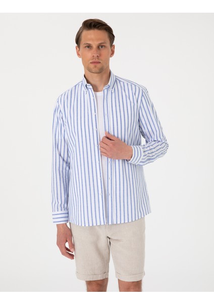 Erkek Lacivert Regular Fit Çizgili Uzun Kollu Gömlek 50307093-VR033 modelleri