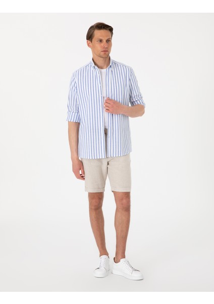 Erkek Lacivert Regular Fit Çizgili Uzun Kollu Gömlek 50307093-VR033 fırsatları