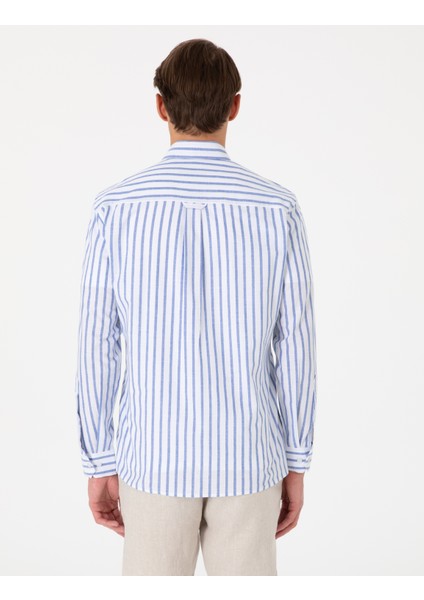 Erkek Lacivert Regular Fit Çizgili Uzun Kollu Gömlek 50307093-VR033 indirimleri