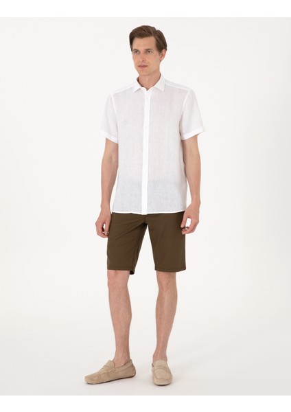 Erkek Beyaz %100 Keten Regular Fit Kısa Kollu Gömlek 50305680-VR013